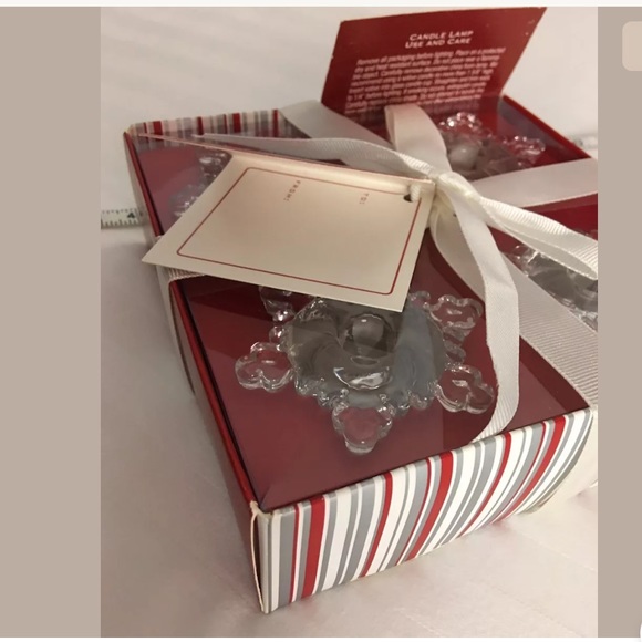 Williams-Sonoma Clear❄️Snowflake 4-pc Taper Holder Set includes candles, NWT Box - Picture 3 of 8